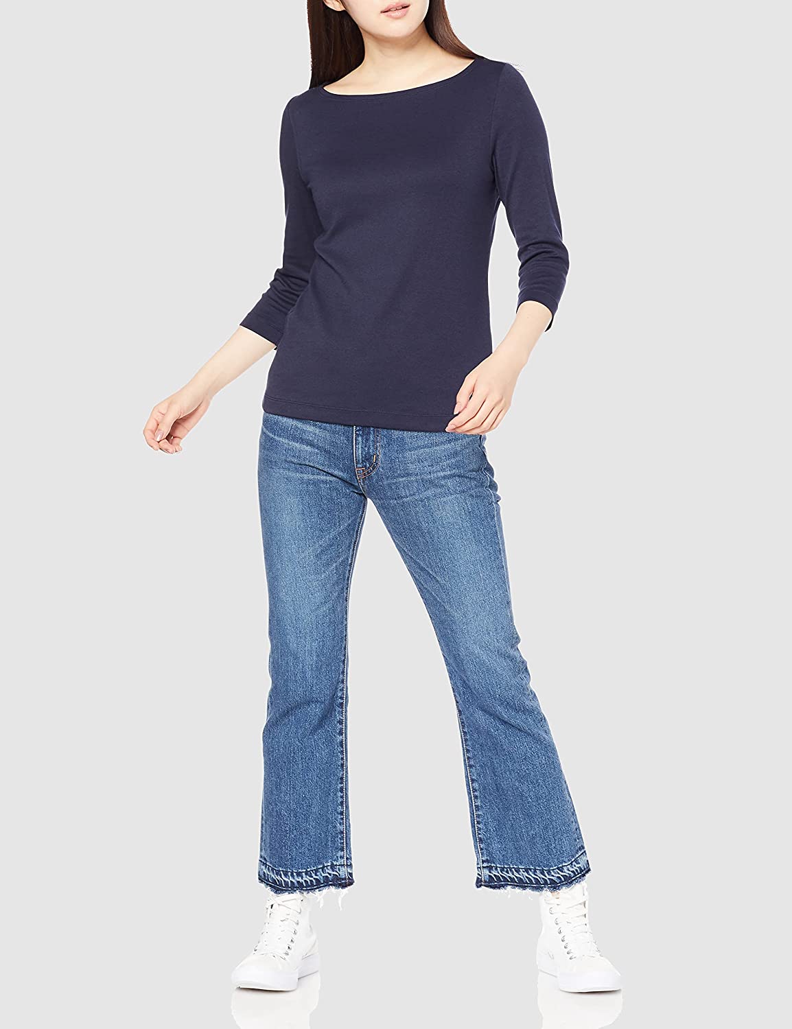 Essentials Women's Slim-Fit 3/4 Sleeve Solid Boat Neck T-Shirt - Image 5